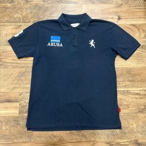 Vintage Y2K Aruba Polo Mens XL Navy Lion Crest Short Sleeve Sporty Preppy Shirt